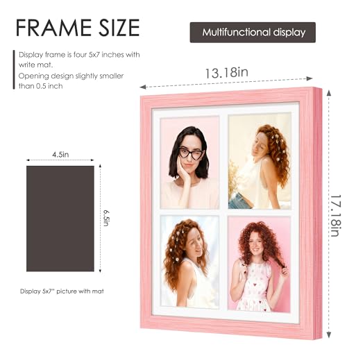 Image of DUENPY 12x16 Picture Frame 5x7 Collage Picture Frame Displays Four 5x7 inch Photos or 12x16 (Without Mat) for Available Horizontal Wall Mounting Display and Vertical Pink