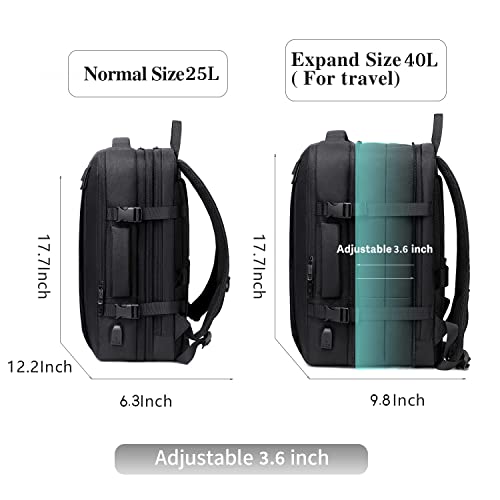 Travel-Laptop-Backpack-Extra-Large-25-40L-Expandable-Carry-On-Backpack-for-Women-Men-with-USB-Charging-Port-Water-Resistant-Luggage-Computer-Backpacks-Bag-Fits-173-Inch-Laptop-and-Notebook-Black