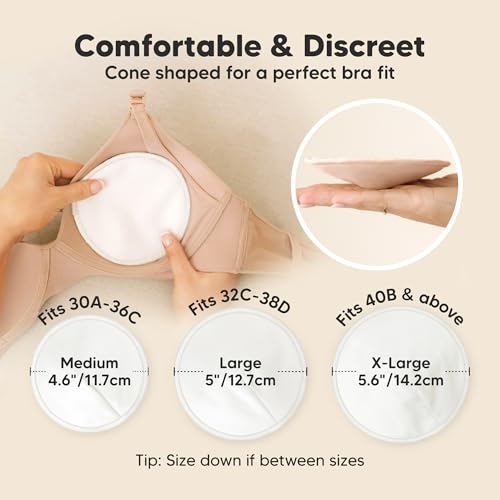 Image of Organic Nursing Pads - 14 Washable Breast Pads for Breastfeeding, Wash Bag, Viscose Derived from Bamboo Reusable Nipple Covers for Breastfeeding Essentials, Soft & Absorbent (Soft White, M 4.6 inch)