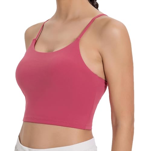 Image of Women's Strappy Stretch Sports Bra Longline Yoga Tank Top Fitness Bra Workout Camisole Crop Tops for Teen Girl