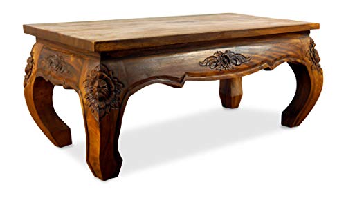 livasia Opiumtisch, Couchtisch 80x40cm mit Schnitzerei, Beistelltisch, Sofatisch (braun)