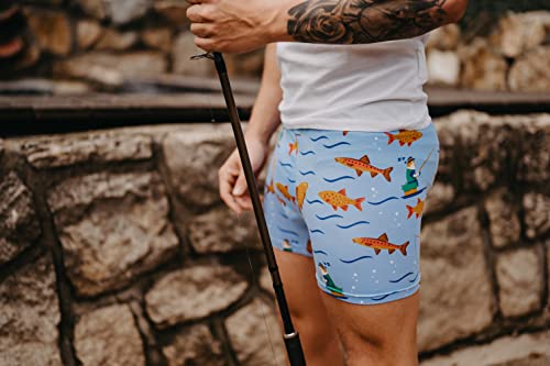 Dedoles Boxershorts Herren & Jungen Unterwäsche Trunks Baumwolle lustige Designs Dinosaurier Hamster Spiele Maulwurf Geschenk, Farbe Blau, Motiv Fischerei Unterhose, Gr. L