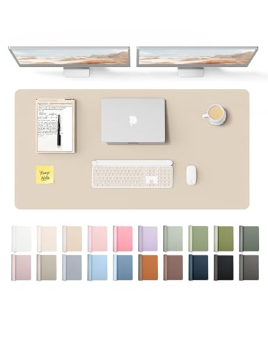Image of YSAGi Leather Desk Protector, Office Mat, Large Mouse Mat, Non-Slip PU Leather Blotter, Laptop Pad, Waterproof Writing Pad for Office and Home (Eggshell, 47.2 inch x 23.6 inch)