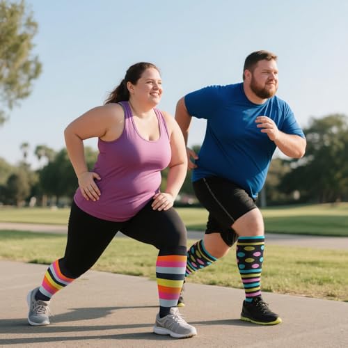 Image of 4 Pairs Plus Size Compression Socks,Extra Wide Calf 20-30 mmHg Knee High Compression Socks for Men Women Circulation