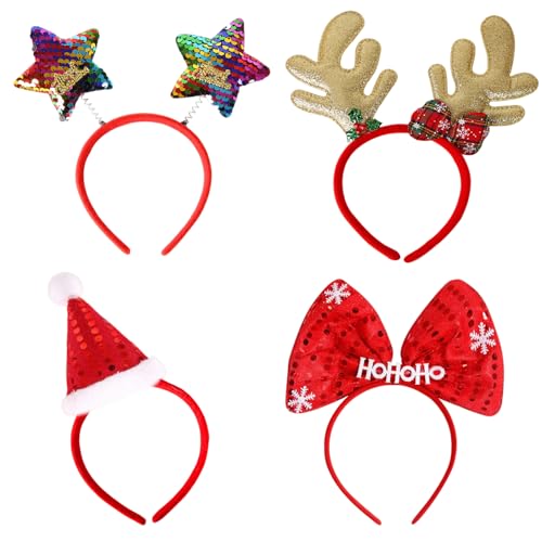 Fgdui 4PCS Weihnachtskopfschmuck Weihnachts Haarreif Rentierohren...