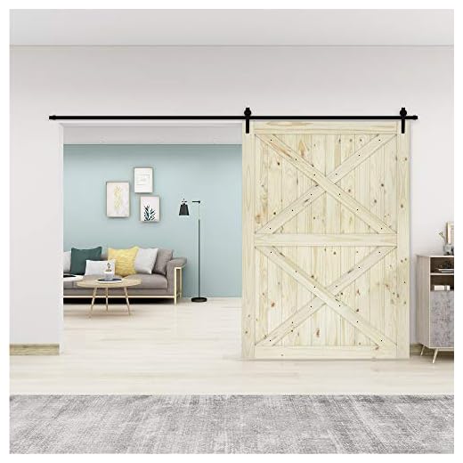 BELLEZE 60 Inch DIY Sliding Interior Barn Door, Modern Rustic Custom Farmhouse Unfinished Pine Wood for Kitchen Pantry Bedroom Living Room Closet - Unfinished