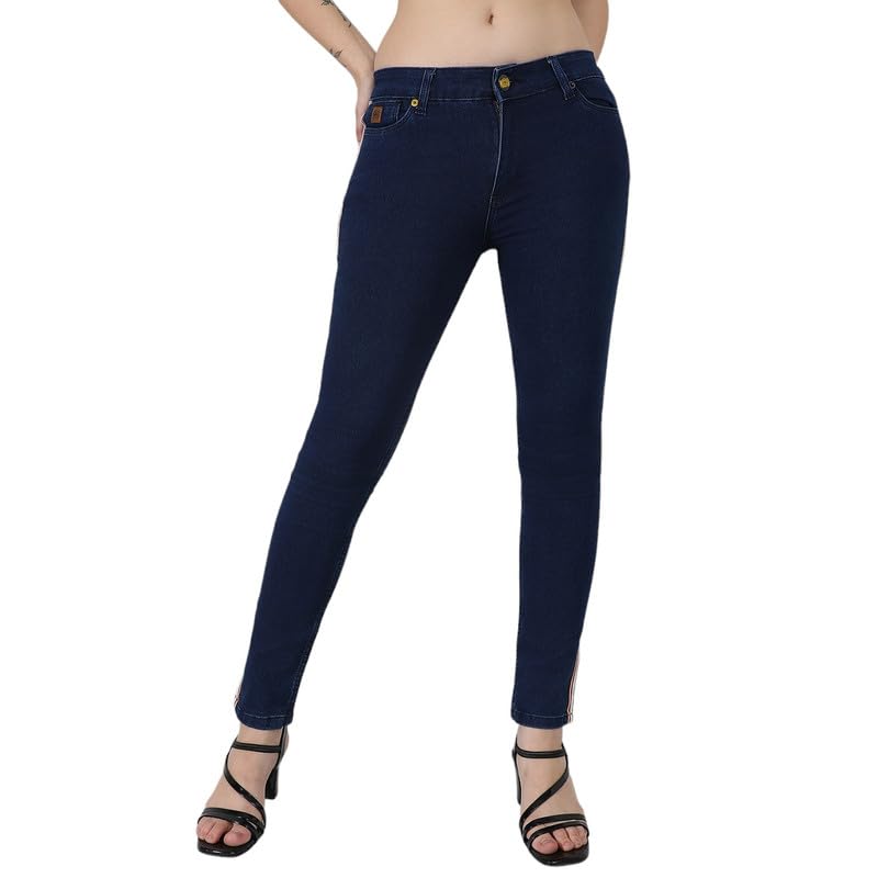 Image of PINACOLADA Women's Side-Striped Denim Jeans for Casual Wear | Light-Wash | Regular Fit | Button Closure | Cotton Denim Jeans Crafted with Comfort Fit for Everyday Wear