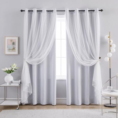 Anytime Home Curtains Blackout and Sheer Layered Solid Window Curtain Panel Pair with...