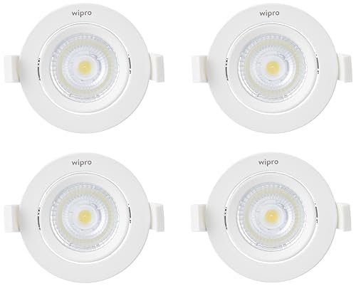 Image of wipro Garnet 9 W Slim COB Downlight for False Ceiling | Cool Day White (6500K) | Ceiling or Cabinet Light with Adjustable Optics | Pack of 4