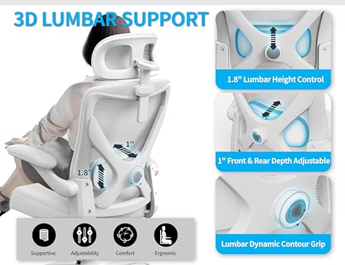 Image of White Ergonomic Office Chair: Mesh Desk Chair Comfy with Adjustable Lumbar Support 400lbs High Back Computer Gaming Chair - Big and Tall Office Chairs with Extra Wide Seat-Adults Home Office