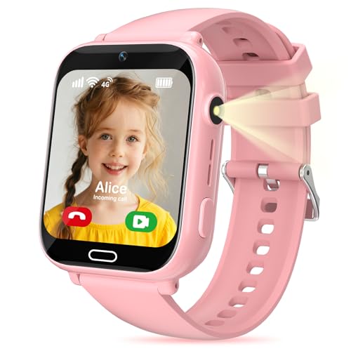 POFIBO Kids Smart Watch Boys Girls, 4G Kids GPS Tracker Watch with Phone, Video Calls, Voice Chat, SOS, Games, Alarm Clock, School Mode, Torch, Smart Watch for Boys Girls 4-16 Years