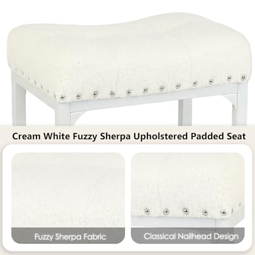 Image of Counter Height Bar Stools Set of 2, 24 Inch Bar Stools for Kitchen Counter, White Boucle Saddle Backless Barstools, Modern Counter Stools Kicthen Island Stools, Off White