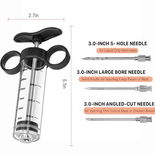 Image of Kingsmile Meat Injector, 1-oz Plastic Marinade Injector, Turkey Injector Syringe - 3 Stainless Steel Meat Needles for BBQ Grill, Meat Injector Syringe for Meat with Cleaning Brush Black