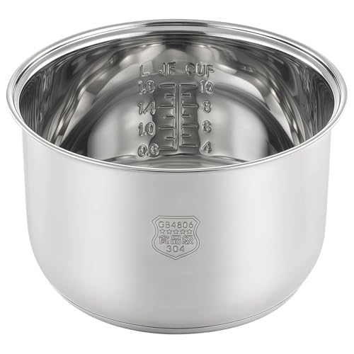 Olla arrocera de acero 304 de 6 L 1.6 galones con interior de acero inoxidable, ollas eléctricas de repuesto con compatibles y cocinas, limpieza de larga duración fácil con marcas, medición