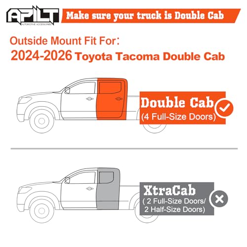 Image of Outside-Mount Rain Guards Window Visors for 2024-2026 Toyota Tacoma Double Cab Wind Vent Deflectors Truck Accessories Dark Smoke 4-Piece Set with Thicker