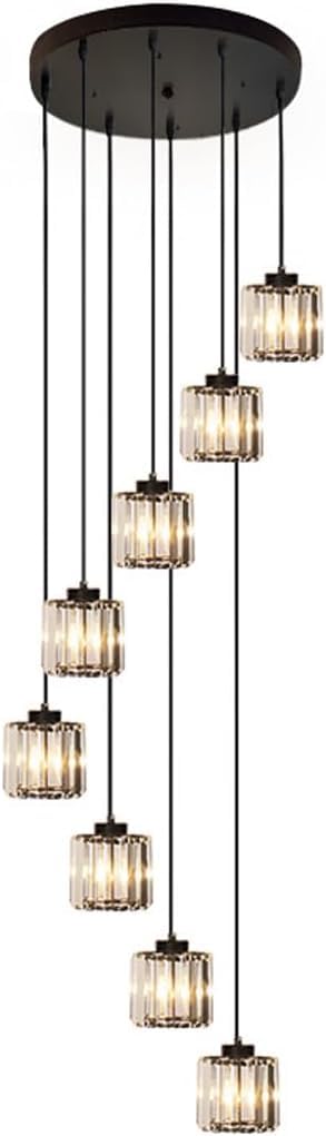 LYMSXAZOU Stair chandelier Villa Living Room Light Luxury Lighting Fixtures Creative Duplex Staircase, Modern Simple And Atmospheric LED Black Crystal Long Chandelier(Size:12 heads,Color:Bl