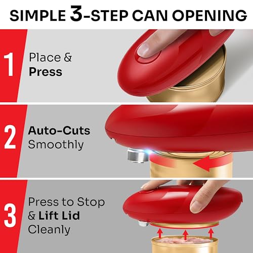 Image of MUELLER HOME SmoothEdge Auto Can Opener Electric, Red | Battery-Operated, Magnet Lid Lifter, Portable Hands-Free One Touch, For Seniors & Arthritis, Kitchen Accessories