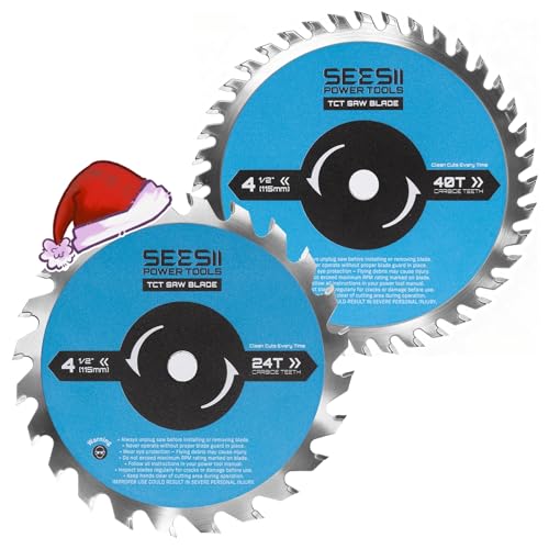 Seesii 4-1/2' Circular Saw Blades, 24T & 40T 2-Pack Combo, 3/8' Arbor, Carbide Tipped Teeth, Thin Kerf, Heavy Duty TCT Saw Blades for Wood Plywood MDF OSB Plastic Cutting, Fine & Ultra Finish