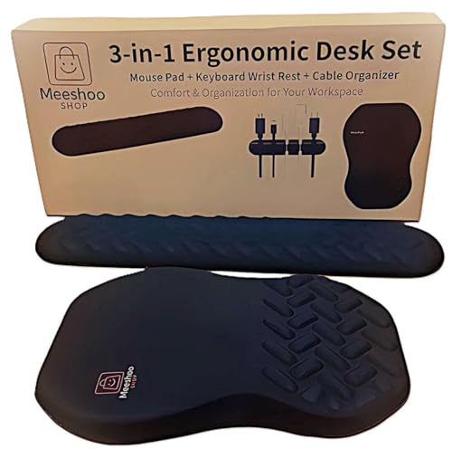 3-in-1 Ergonomic Mouse Pad Set with Keyboard Wrist Rest Support & Cable Organizer &ndash; Memory Foam...