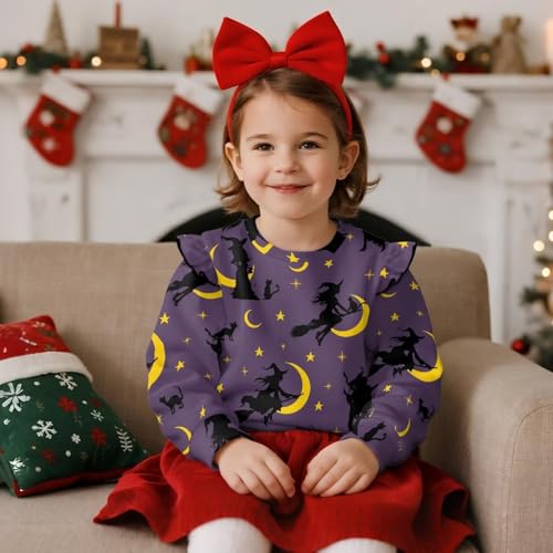 Toddler Girls Christmas Halloween Sweatshirts Thanksgiving Shirts Ruffle Tops Holiday Party Clothes 1-8 Years3