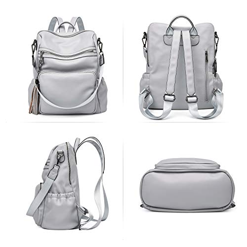 Image of Backpack Purse For Women Fashion Leather Designer Travel Large Ladies Shoulder Bags with Tassel Gray