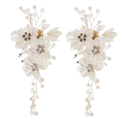Horquillas de novia de flores y perlas doradas elegantes para pasadores de boda x2