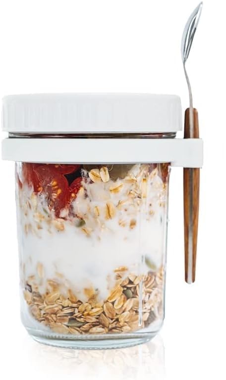 BLISS START Glass Overnight Oats Jars With Spoon And Lid Airtight Oatmeal Container With Measurement Marks, Mason Jars With Lid For Cereal On The Go Container (Pack Of 1) (B0D639W9XL) Amazon Price History, Amazon Price Tracker