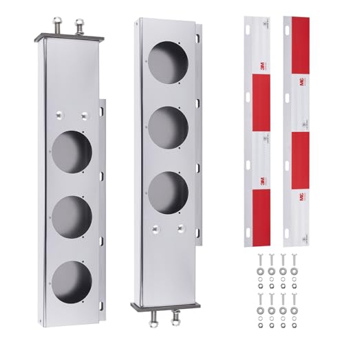Image of Stainless Steel Mud Flap Hanger Set with 3M Aluminum Reflective Tapes, 2.5 inch Bolt Spring, 2-1 /2 inch Bolt Spacing 30 inch Length Rear Bar with Circle Light Cutouts, Loaded for Semi Trucks