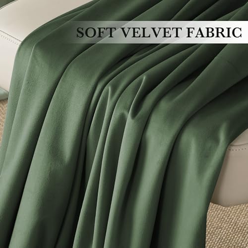 Image of RYB HOME Army Green Velvet Curtains 96 inches for Living Room Bedroom | Thermal Insulated, Privacy, Sunlight UV Heat Blocking, Luxurious Decor, Dining Room Nursery, Rod Pocket, W52 x L96, 2 Panels
