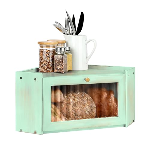 Ollieroo Bread Box for Kitchen Countertop with Acrylic Window Green