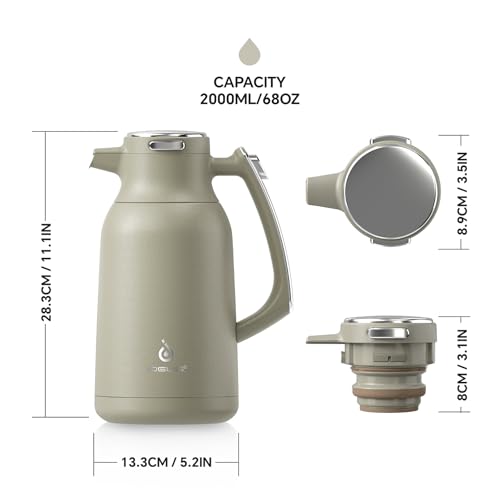 Image of IDEUS Thermal Coffee Carafe, Stainless Steel Double Wall Insulated Vacuum Flask, Water Jug Coffee Server and Beverage Dispenser, Heat and Cold Retention (Celadon, 68, Fluid Ounces)