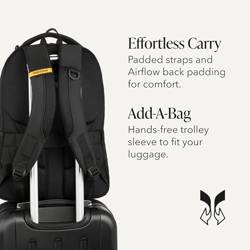 Image of SWISSGEAR Cecil Laptop Backpack, Fits Most 16-Inch Laptops, Three-Compartment Design, Airflow Back Panel, Black, 27.3L, 18-Inch