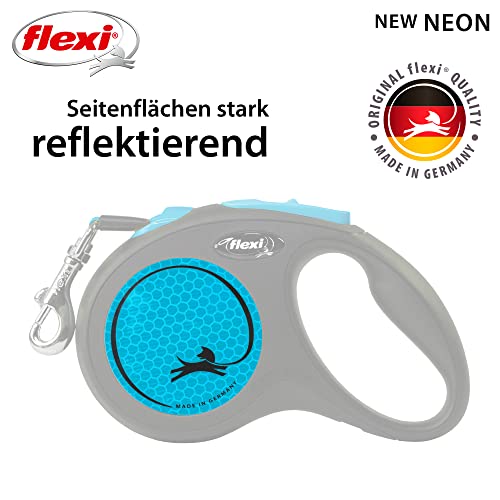 flexi® Neon S Gurt 5 m schwarz/neon-blau, Roll-Leine für Hunde bis 15 kg