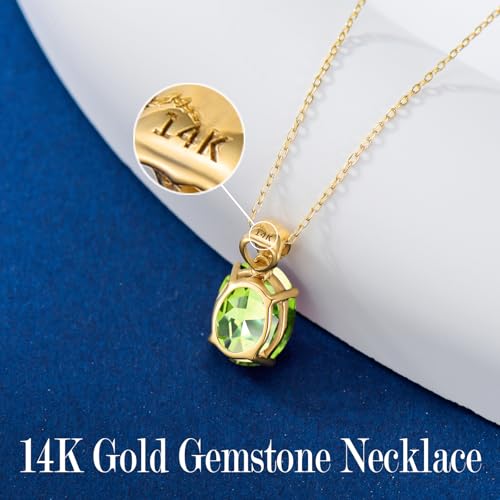 14k Gold Oval Gemstone Birthstone Necklace with Real Diamond(I2-I3 Clarity),2 Carat Created Birthstone Anniversary Birthday Mother's Day Necklaces for Women Mom Her3