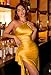 Memoriesea Women's Sexy One Shoulder Satin High Split Cocktail Wedding Party Maxi Dress Gold