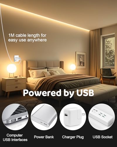 Image of Aclorol 13.12FT /4M USB COB LED Strip Lights Warm White LED TV Backlight with Strong Self-Adhesive Flexible for Bedroom Shelves Bedframe Headboard Closet Wardrobe Display Case 320LEDs /M 3000K 8MM Width