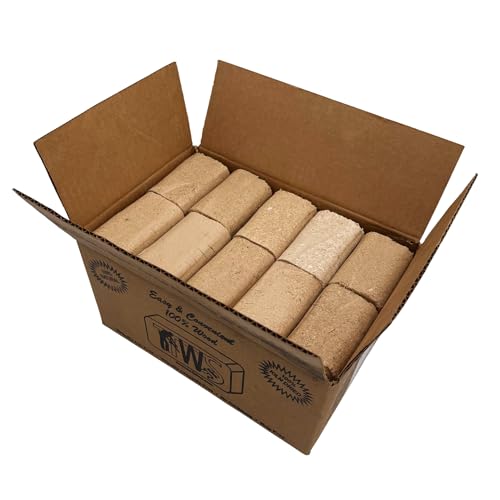 TWS 10 Compressed Hardwood Fuel Blocks 10-Pack - 100% Natural Sawdust Fire Logs, Long Burn High Heat, Low Ash Eco-Friendly for Fireplace Wood Stove Fire Pit