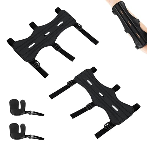 LINTRA 2 Piezas Protector de Brazo para Tiro con Arco, Protector de Antebrazo Tiro-Arco con 2 Dedales, Ajustables Protectores Antebrazo Cuero, para Niños, Adolescentes, Adultos y Principiantes