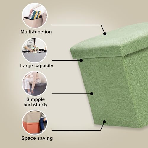 Image of Kuber Industries MDF Pack of 2 Storage Stool|Square Toy Storage Box|Foot Rest Stool|Folding Seating Stool|Wardrobe Organizer for Clothes-Books|Storage Box for Living Room|S Zh004Gn|Green
