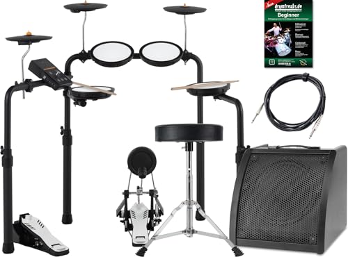 XDrum DD-250P E-Drum Kit Live Set- Elektronisches Schlagzeug mit Mesh Head- und Becken Pads, Kick-Pedal mit Pad, HiHat-Controller - Bluetooth-Empfänger - Inkl. Monitor, Hocker, Sticks, Schule & Kabel