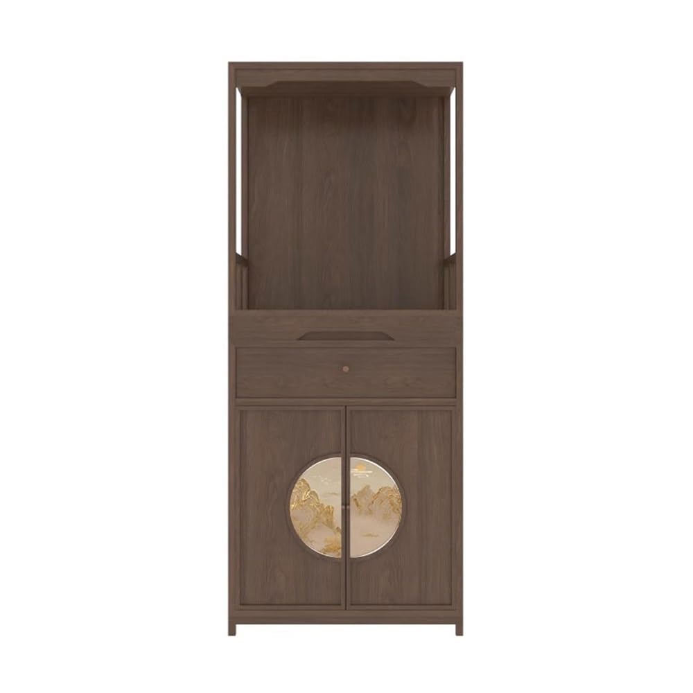 Mesa de altar para meditación Riqueza de estilo chino moderno que ofrece mesa madera para la oración | Gabinete de santuario de Buda de doble puerta(Bruin)