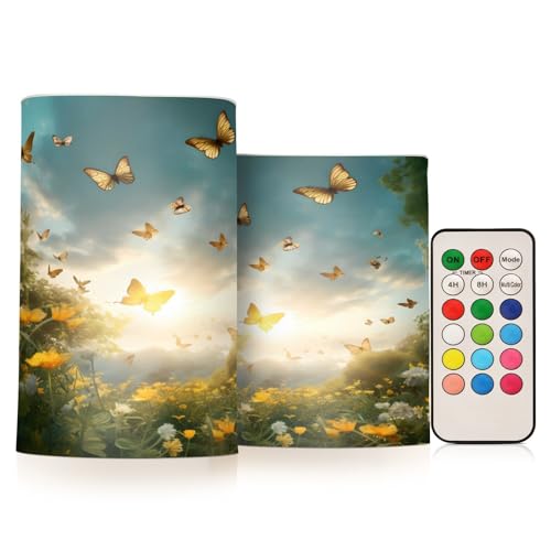 ALAZA Butterflies (12) Flickering Flameless Candles Battery Operated with Remote Timer,Tea Light Candles LED Pillar Votive Candles Set of 2 for Outdoor Indoor Decorations