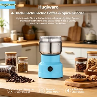 Electric Grinder, 300ml Large Capacity with High-Speed Blades, Food-Grade Transparent Cup for Coffee Beans, Nuts, Spices, Herbs - One-Touch Operation, Easy to Clean, 110V (Blue) image 4