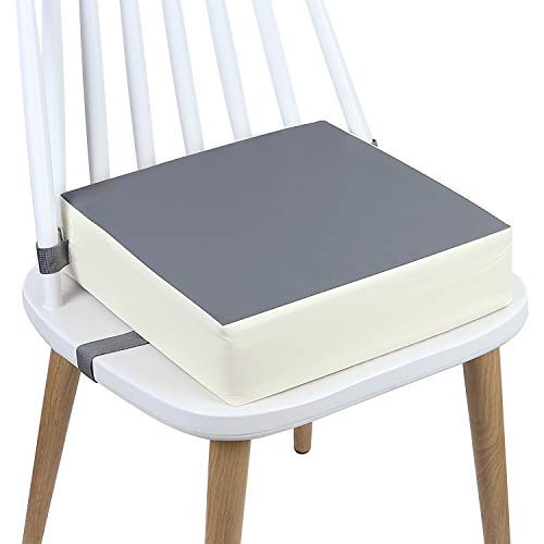 Sitzerhöhung Stuhl, AOIEORD PU Waschbar 2 Gurte Sicherheitsschnalle Sitzerhöhung Kinder für Esstisch, Tragbares Boostersitze (Grau + Beige)