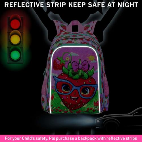 KLFVB 3PCS Strawberry Backpack for Girls, Water Resistant Kids Bookbag with Lunch Box, 16" Preschool Backpacks for Elementary - Strawberry Pink by KLFVB - Used condition - Image 3