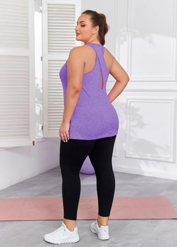 Image of ForHailey Women's Plus Size Cross Back Workout Tank Tops Athletic Shirts