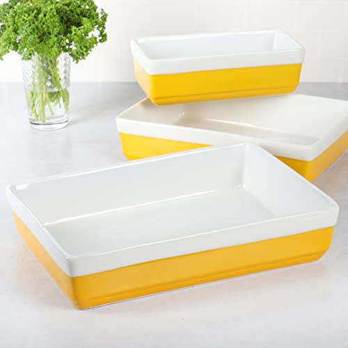 MARTHA STEWART 3-Piece Oven to Table Stoneware Bakeware Set – Baking Dish & Casserole Set – Yellow – Durable Oven-Safe Bakeware for Baking and Serving by Martha Stewart - Image 2