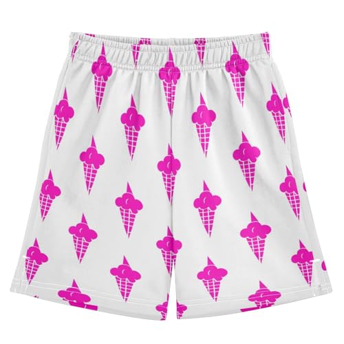 J JOYSAY Icecream Cone Sweet Fuchsia Boys Athletic Shorts Kids Youth Casual Shotrs with Pockets Elastic Waistband