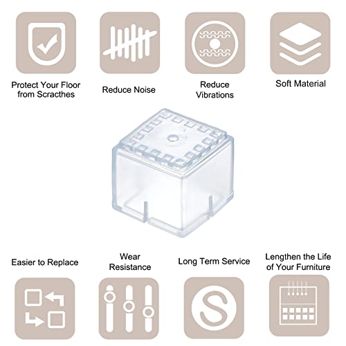 Uxcell Chair Leg Floor Protectors, 16Pcs Square Pvc Chair Leg Cover Caps For Hardwood Floors (Transparent, 30X30Mm/ 1.18"X1.18") #TOP2