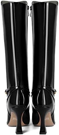 AMBELIGHT Women's Zip High Heel Stiletto Solid 3.3 Inch Sexy Patent Mid Calf Party Pointed Toe Boots Black Size 8 - Zapatos de Tacon | Image 3